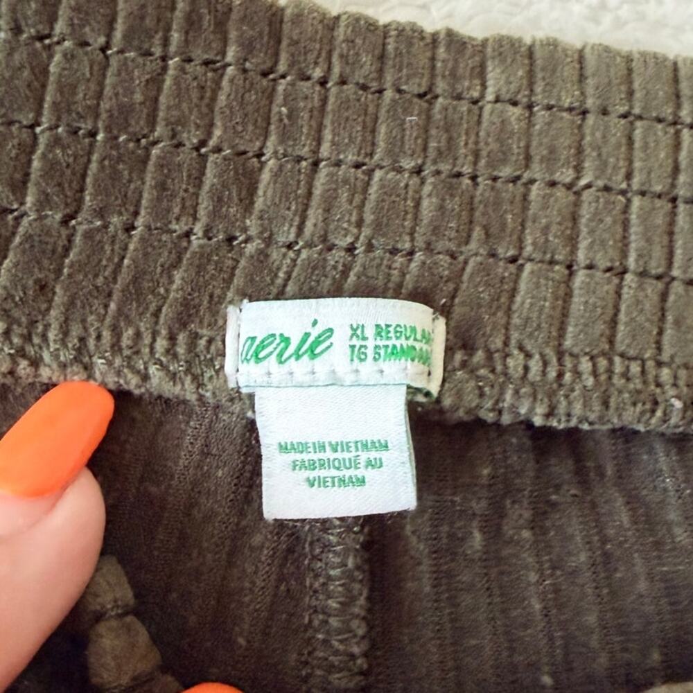 Aerie Olive Green Corduroy Flare Pants Pull On High Rise XL Regular - Picture 7 of 7